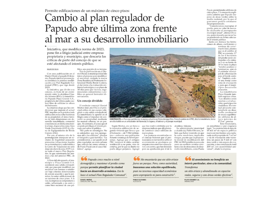 Cambio al plan regulador de Papudo abre última zona frente al mar a su desarrollo inmobiliario